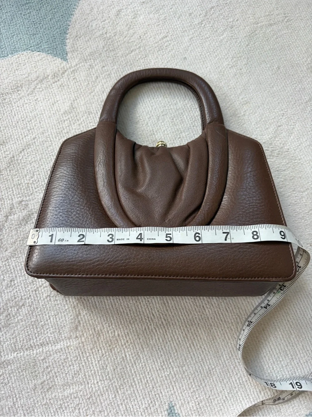 Vintage Mysung Genuine Leather Handbag Korea 1960s Brown Kiss Lock w/ Purse